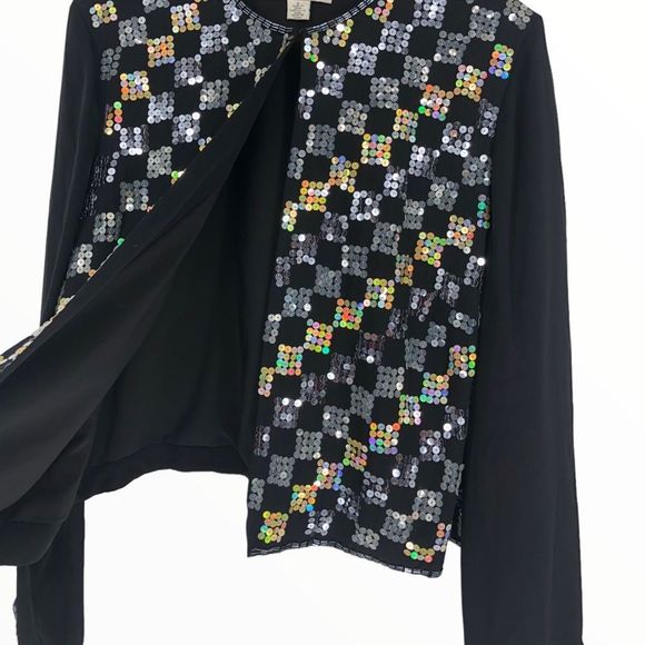 90’s Vintage Silver Iridescent Gold Sequin Checkerboard Evening Jacket size X - Picture 5 of 16